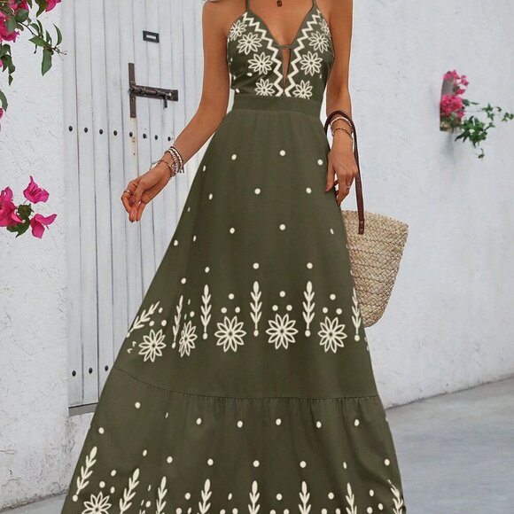 Multicolor Boho Women's Long Floral Print Spaghetti Strap Maxi Dress - Picture 5 of 6